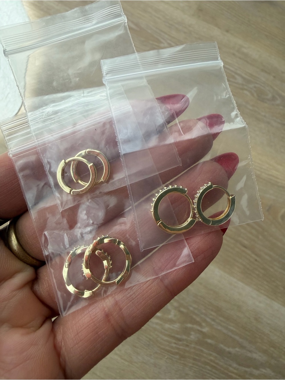 Gold set of three small hoop Earrings - Classic Women's Jewelry